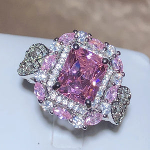 Pink Zircon Square Ring 925 Stamp Jewelry Party Birthday Gift