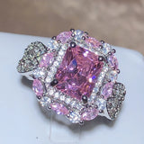 Pink Zircon Square Ring 925 Stamp Jewelry Party Birthday Gift