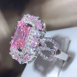 Pink Zircon Square Ring 925 Stamp Jewelry Party Birthday Gift