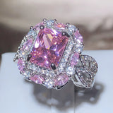Pink Zircon Square Ring 925 Stamp Jewelry Party Birthday Gift