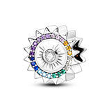 Rainbow Zircon Evil Sun Eye Silver Beads Charm for Jewelry Making