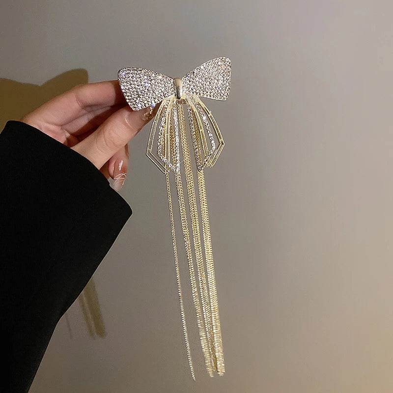 Rhinestone Crystal Butterfly Hair Clip Tassel Hair Pins Party Wedding Jewelry