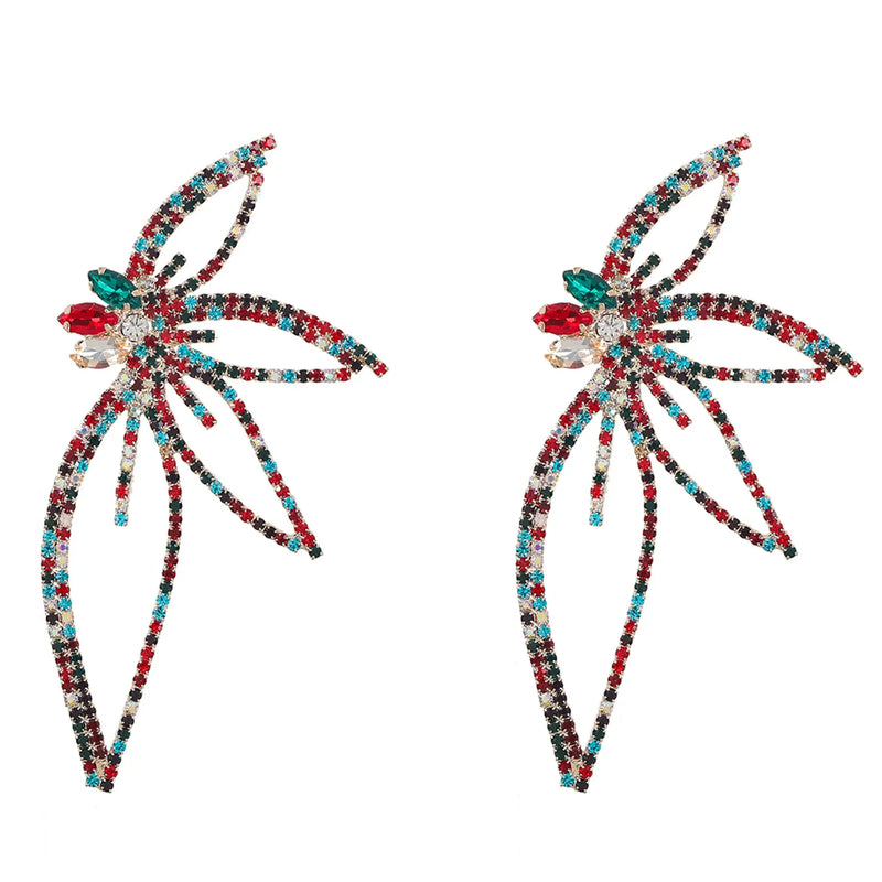 Rhinestone Flower Drop Earrings for Women Dinner Party Wedding