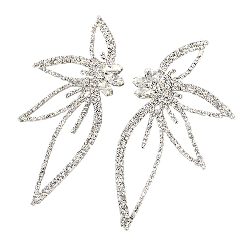 Rhinestone Flower Drop Earrings for Women Wedding Jewelry