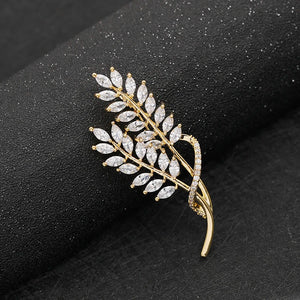 Sparkling Rhinestone Paddy Brooch Pin Leaves Crystal Wheat Ears Brooches