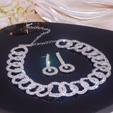 Rhinestone Necklace Earrings Set Crystal Choker Bridal Jewelry