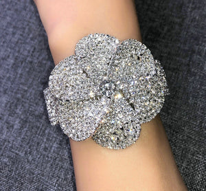 Rhinestone Flower Cuff Bracelet Crystal Open Bangle