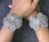 Rhinestone Flower Cuff Bracelet Crystal Open Bangle