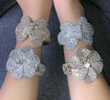 Rhinestone Flower Cuff Bracelet Crystal Open Bangle