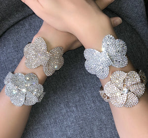 Rhinestone Flower Cuff Bracelet Crystal Open Bangle
