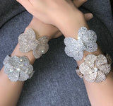 Rhinestone Flower Cuff Bracelet Crystal Open Bangle