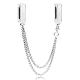 Rose Sliver Safety Chain Reflexions Clip Charm Europe Bracelet 925