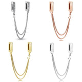Rose Sliver Safety Chain Reflexions Clip Charm Europe Bracelet 925