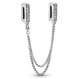 Rose Sliver Safety Chain Reflexions Clip Charm Europe Bracelet 925