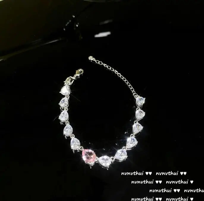 Sparkling Zircon Heart Bracelet Set 18K Plated