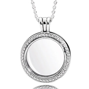 Round Heart Locket Floating Pendant Necklace 925 Sterling Silver Bead Charm