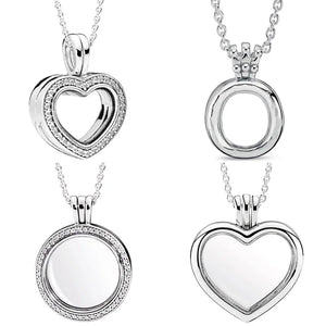 Round Heart Locket Floating Pendant Necklace 925 Sterling Silver Bead Charm