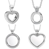 Round Heart Locket Floating Pendant Necklace 925 Sterling Silver Bead Charm