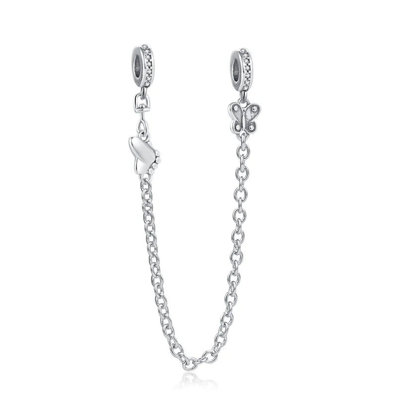 Silver 925 Sparkle Butterfly Safety Chain Charm Bead for Bracelet DIY Jewelry