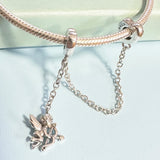 Silver 925 Sparkle Butterfly Safety Chain Charm Bead for Bracelet DIY Jewelry