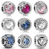 Pink Snowflake Heart Beads 925 Silver Charm for Bracelet