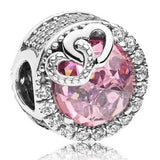 Pink Snowflake Heart Beads 925 Silver Charm for Bracelet