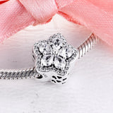 Snowflake Pave Charm for Snake Chain Bracelet, Sterling Silver Winter Bead