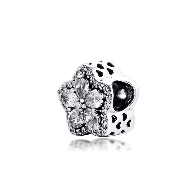 Snowflake Pave Charm for Snake Chain Bracelet, Sterling Silver Winter Bead