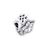 Snowflake Pave Charm for Snake Chain Bracelet, Sterling Silver Winter Bead