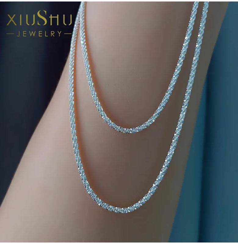 Sparkling Star Clavicle Chain Necklace 925 Sterling Silver