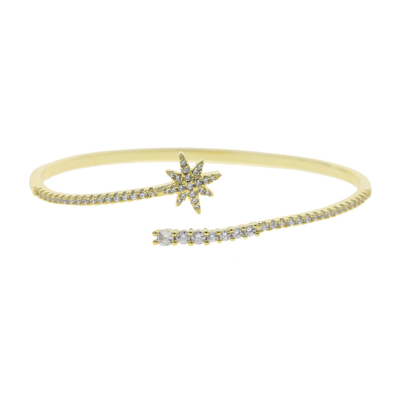 Crystal Silver Bracelet Bangle with Sparkling Stars