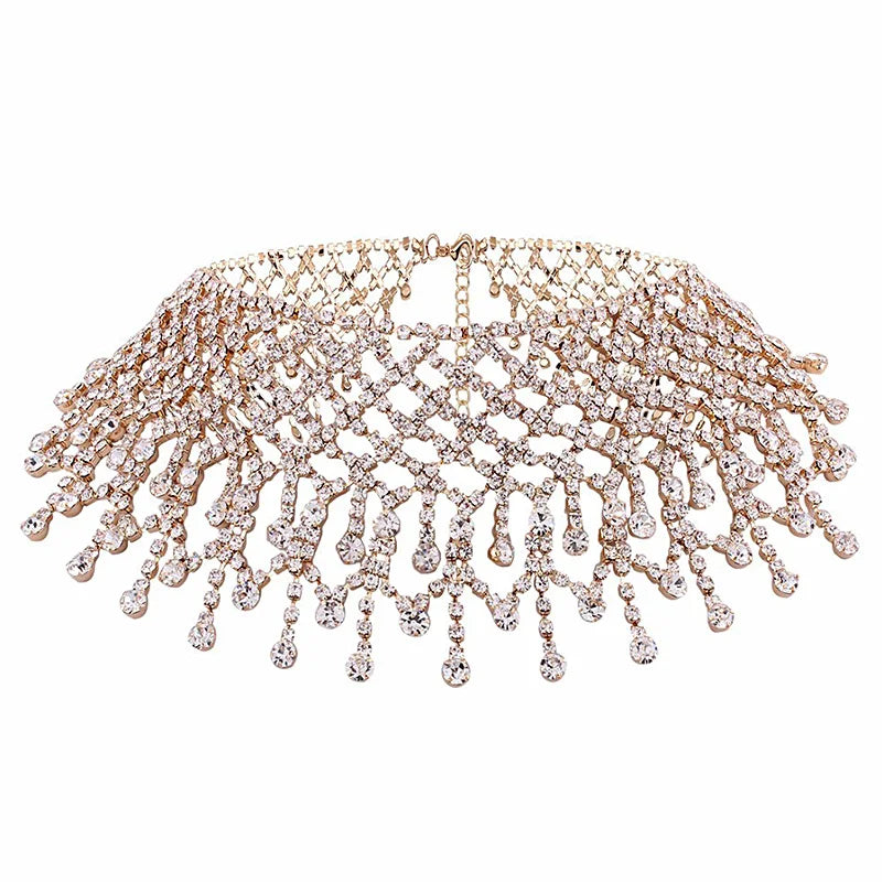 Sparkling Tassel Necklace Chain Water Diamond Mesh Female Bohemian