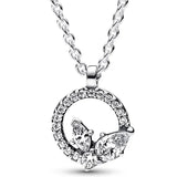 Sparkling Heart Helm Script Collier Necklace 925 Sterling Silver Charm