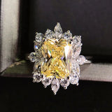 Yellow Zircon 925 Silver Geometric Wedding Bands Ring Women's Engagement