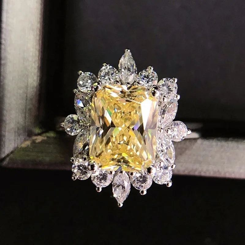Yellow Zircon 925 Silver Geometric Wedding Bands Ring Women's Engagement