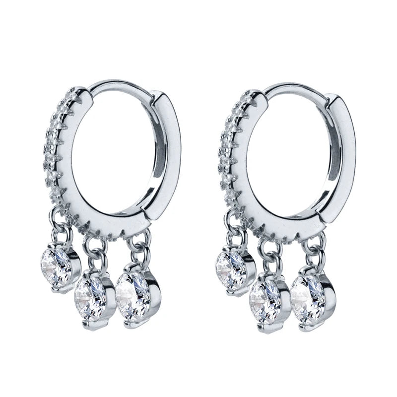 Zircon Pendant 925 Silver Hoop Earrings for Women