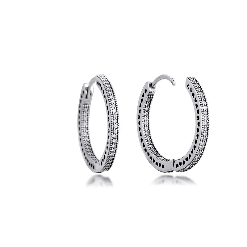 Sterling Silver CZ Wedding Hoop Earrings 27MM