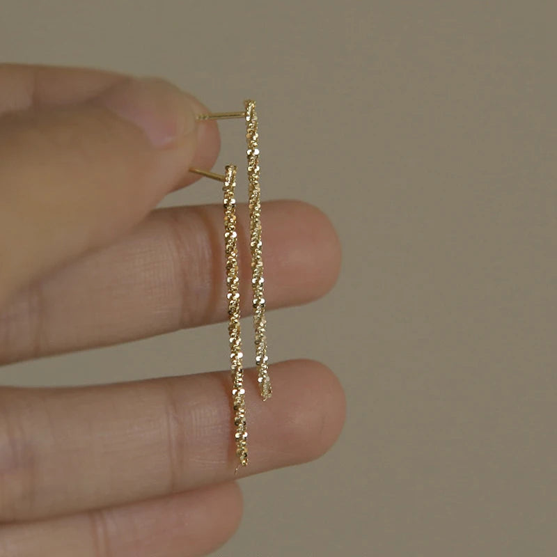 S925 Sterling Silver Long Tassel Earrings, Gold-Plated, Elegant Female Jewelry