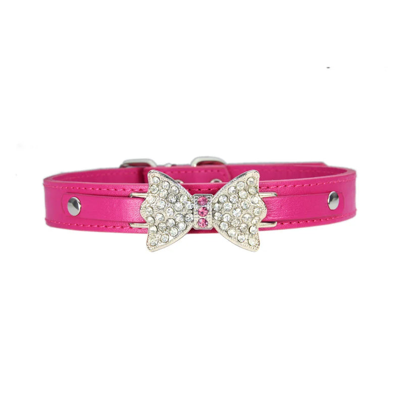 Rhinestone Bow Collar Necklace Choker Chain Leash Dark Gothic Cosplay