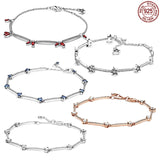 925 Sterling Silver Star Bracelet Square Diamond Chain DIY Charm Jewelry