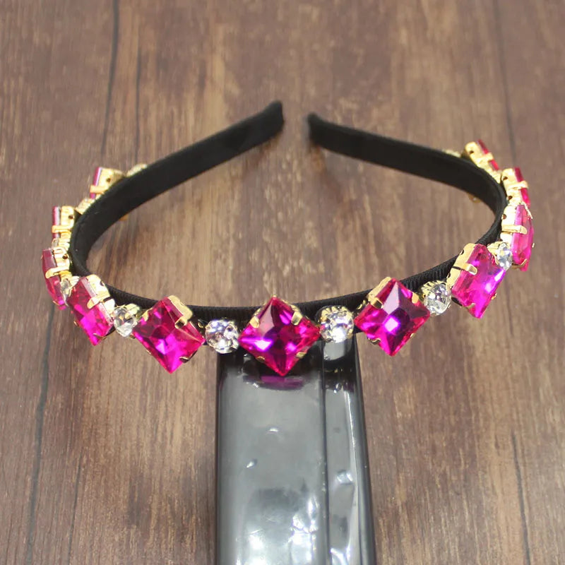 Green Pink Gem Baroque Headband Women's Crown