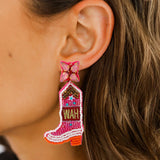 Sparkly Rhinestone Beaded Western Cowboy Boot Earrings