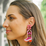 Sparkly Rhinestone Beaded Western Cowboy Boot Earrings