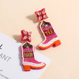 Sparkly Rhinestone Beaded Western Cowboy Boot Earrings