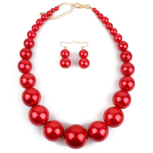 Vintage Pearl Necklace Earrings Set Wedding Women Jewelry