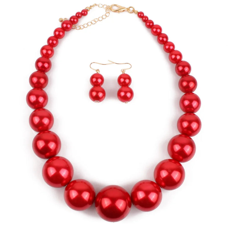 Vintage Pearl Necklace Earrings Set Wedding Women Jewelry