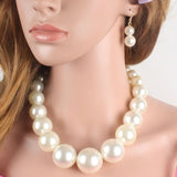 Vintage Pearl Necklace Earrings Set Wedding Women Jewelry