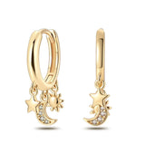 925 Silver Sun Star Moon Triple Earrings for Women