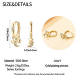 925 Silver Sun Star Moon Triple Earrings for Women