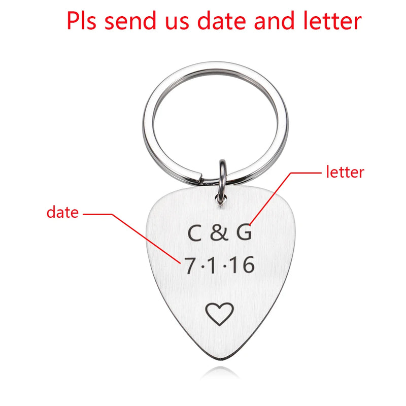 Custom Engraved Initials Date Keychain Couples Love Gift